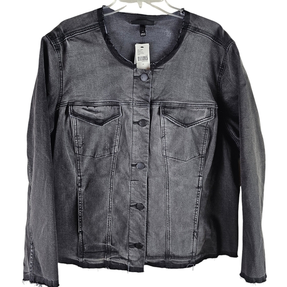 Lane Bryant Ombre Distressed Raw Hem Black Denim Jacket in 24 - Picture 1 of 8
